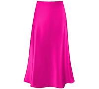 Women's Satin High Waist Hidden Elasticized Waistband Flared Casual A Line Midi Skirt, Hot Pink, M