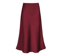 Women's Satin High Waist Hidden Elasticized Waistband Flared Casual A Line Midi Skirt, Wine Red, S