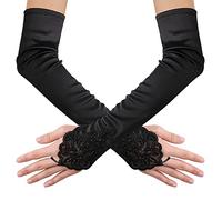 Women's Satin Lace Opera Gloves - Bridal & Party Elbow Length Gloves - Black, 48cm/18.89inch