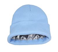 Womens Satin Lined Beanie Winter Hats Cable Knit Cuffed Beanie for Women Silk Lining Thick Chunky Warm Beanie Hat, Cuffed-blue, One Size