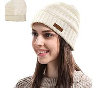 Womens Satin Lined Winter Beanie Cable Knit Beanie for Women Silk Lining Thick Chunky Hats Skull Warm Cap, Classic-white2, One Size