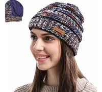 Womens Satin Lined Winter Beanie Cable Knit Beanie for Women Silk Lining Thick Chunky Hats Skull Warm Cap, Classic-mix-blue, One Size