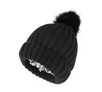 Womens Satin Lined Winter Beanie Cable Knit Beanie for Women Silk Lining Thick Chunky Hats Skull Warm Cap, Pom-detachable-black, One Size