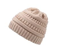 Womens Satin Lined Winter Beanie Cable Knit Beanie for Women Silk Lining Thick Chunky Hats Skull Warm Cap, Classic-Beige, One Size