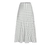 Women's Satin Long Skirt Polka Dots High Waist Flowy A-Line Maxi Skirts Ladies Elegant Office Work Formal Skirts Casual Smart Summer Flared Silk Skirt White