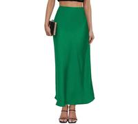 Women's Satin Maxi Skirt High Waisted Elastic Waistband Silk A-Line Casual Party Leopard Print Long Skirts for Women, Irish, L