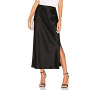 Women's Satin Midi Skirt Dressy Elastic High Waisted Silk Slip Flowy Ruffle Flared Cocktail Party Work A Line Skirts, Black, XXL