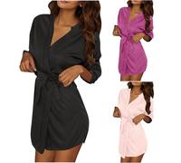 Women's Satin Negligee Nightdress Babydoll Lingerie Silk Nighty Chemise Nightgown Sleepwear V Neck Nightwear Short Dress Women's Satin Dressing Gown,Soft Silk Robe Lightweight for Bridal