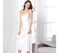 Women's Satin Nightgown Long Slip Sleep Dress Silk V Neck Sleepwear Solid Color Nightwear-white,S