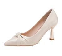 Women's Satin Pearl Heels Square Thin Heel 6CM/8CM Pointed Toe Slip-On Pumps Wide Fit Mid Heel Dress Shoes for Office Daily Wear & Banquet Elegant Chic,Beige 6cm,7 UK
