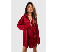 Womens Satin Pocket Detail Fluid Fit Shirt Dress - Red - 6, Red