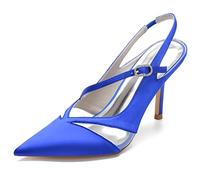 Women's Satin Pointed Toe Stiletto High Heels, Summer Ankle Buckle Slingback Sandals, Wedding Dress Shoes, Prom Pumps,A,35