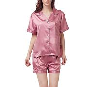 Womens Satin Pyjamas Set Long Womens Silk Satin Pjs 2 Piece Pyjama Set Satin Nightwear Pyjamas Loungewear Set Silk Pyjamas for Teenage Girls Satin Pjs Sets Long Sleeve Loungewear Set Pink