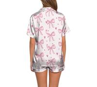 Women's Satin Pyjamas, Sexy Nightdress, Summer Pyjamas, Strawberries, Printed Leisure Suit, Plain Two-Piece with Button Down T-Shirt and Shorts, Sleepwear, Breathable Pyjama Suit, P Pink, L