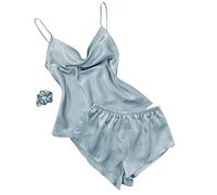 Women's Satin Ruffled Pajamas Sets Cami Shorts 2 Pieces Sets Sleepwear Satin Pajamas Cami Shorts Set Nightwear Pajamas Set Women Petite Pajamas Sleeveless Comfy Nightgown C-C XL
