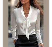 Women's Satin Scarf Collar Shirt Long Sleeve Elegant Office Solid | Color Pullover Blouse Regular for Fit Business Casual Top For Spring Summer Black White Pink Purple M-2xl, Womens