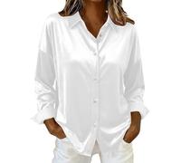 Women's Satin Shirts UK 2026 Spring Fashion Blouse Casual Long Sleeve Button Down Lapel Neck Tops Dressy Comfy Solid Color Loose Fit Shirt Ladies Elegant Top