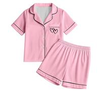 Women's Satin Short Pajama Set - Silky Notch Collar Button Down Sleepwear with Ruffle Hem Shorts, Soft Luxury Loungewear Set for Nightwear and Casual Home Wear