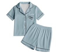 Women's Satin Short Pajama Set - Silky Notch Collar Button Down Sleepwear with Ruffle Hem Shorts, Soft Luxury Loungewear Set for Nightwear and Casual Home Wear