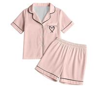 Women's Satin Short Pajama Set - Silky Notch Collar Button Down Sleepwear with Ruffle Hem Shorts, Soft Luxury Loungewear Set for Nightwear and Casual Home Wear