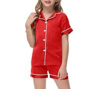 Women's Satin Short Pajama Set - Silky Notch Collar Button Down Sleepwear with Ruffle Hem Shorts, Soft Luxury Loungewear Set for Nightwear and Casual Home Wear
