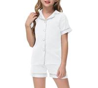Women's Satin Short Pajama Set - Silky Notch Collar Button Down Sleepwear with Ruffle Hem Shorts, Soft Luxury Loungewear Set for Nightwear and Casual Home Wear