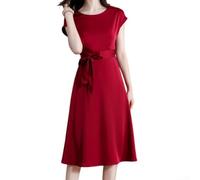Women's Satin Short Sleeve Dress M-4XL Solid Round Neck | Solid color design, round neck style, short sleeve cut, mid-length fit, sizes M to 4XL
