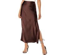 Womens Satin Silk Maxi Slit Skirt Elastic Waistband Leopard Print Maxi Long Satin Slit Skirts for Women, Chocolate, Large