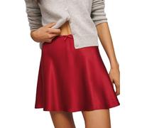 Women's Satin Silk Mini Skirt High Waist Lightweight Casual A-Line Elegant Short Skirts, Red, M