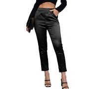 Women's Satin Silky Dress Casual Elastic High Waist Stretch Elegant Trousers Trousers, Black01, S