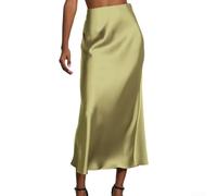 Women's Satin Skirt High Waist Silk Solid Color Skirts Plus Size A-Line for midi Zipper Fishtail Skirts for Job Party High Waist Mermaid Skirt Elegant Satin Maxi Skirt(M)