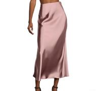 Women's Satin Skirt High Waist Silk Solid Color Skirts Plus Size A-Line for midi Zipper Fishtail Skirts for Job Party High Waist Mermaid Skirt Elegant Satin Maxi Skirt(S Pink)