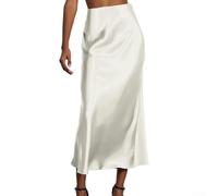 Women's Satin Skirt High Waist Silk Solid Color Skirts Plus Size A-Line for midi Zipper Fishtail Skirts for Job Party High Waist Mermaid Skirt Elegant Satin Maxi Skirt(XS White)