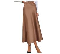 Women's Satin Skirt High Waisted Solid Color Casual Loose Fit Chic and Elegant Comfortable Wrap-Around Fitted Vintage Swing Fluid Skirt for Banquet Party, coffee, L