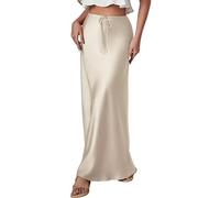 Women's Satin Skirt Silky Solid Color Skirt High Waist Maxi Skirt Long Formal Satin Skirt Elegant Skirt A Line Long Skirts Beige