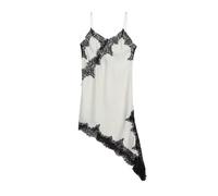 Women's Satin Strappy Dress with Asymmetric Lace Hem, Elegant Lingerie Dress in Silk Look, Seductive Slip Dress for Special Occasions, Style_x01 White, L
