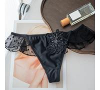 Women's Satin Thong Low-Waist G-String Ruffle Trim(Black M)