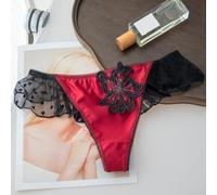 Women's Satin Thong Low-Waist G-String Ruffle Trim(Red M)