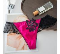 Women's Satin Thong Low-Waist G-String Ruffle Trim(Rose red L)