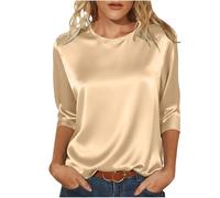 Womens Satin Tops Silk 3/4 Sleeve Crewneck Loose Basic Shirts Casual Fashion Elegant Evening Going Out Work Party Business Womens Short Sleeve Tops Rose Gold S