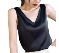 Womens Satin Vest Tops - Women'S Summer Chiffon V-Neck Plus Size Office Work Vest Elegant Sleeveless Sexy Tops Fashion Simple Streetwear,Black,7XL