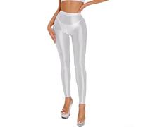 Womens Satin Wet Look Leggings with High Stretch Elasticity for Yoga and Dancing, Glossy Shiny Finish Ladies Pants (M White)