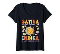 Womens Sativa To Change The Things I Can Indica Groovy Cannabis 420 V-Neck T-Shirt