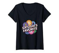 Womens Satoshi's Favorite, Girl Bitcoin Lover Blockchain Crypto V-Neck T-Shirt