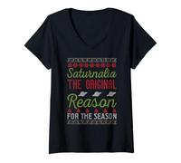 Womens Saturnalia The Original Reason for The Season Ugly Christmas V-Neck T-Shirt