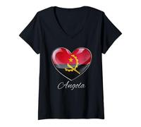 Womens Saudade de Angola Heritage Heart Identity Emblem V-Neck T-Shirt