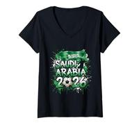 Women's Saudi Arabia 26 Fan Paint Splash S.Arabian Flag Graffiti Art V-Neck T-Shirt