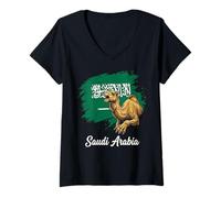 Women's Saudi Arabia Flag Roaring Camel Arabian Pride V-Neck T-Shirt