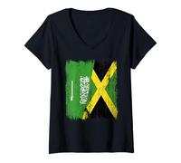 Womens Saudi Arabia Jamaica Half Flag Saudi Arabian Jamaican Jersey V-Neck T-Shirt