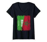 Womens Saudi Arabia Morocco Half Flag Saudi Arabian Moroccan V-Neck T-Shirt